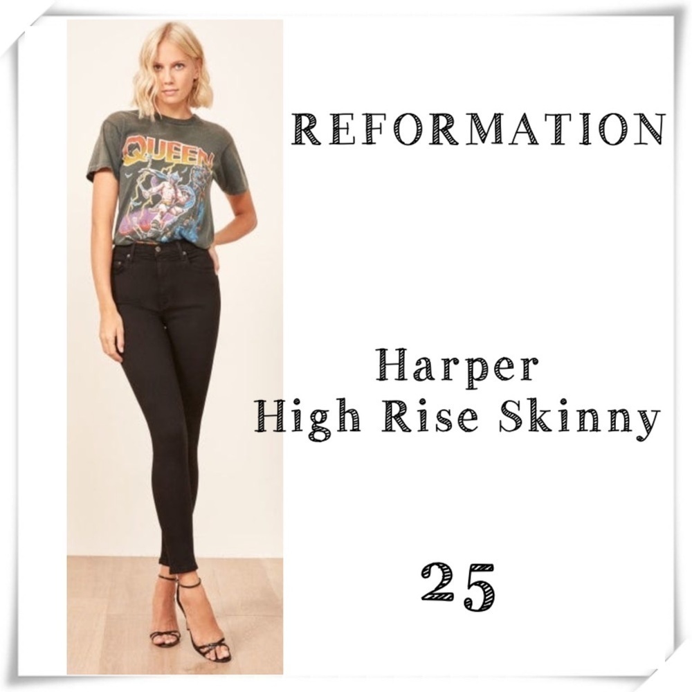 Reformation Harper High Rise Skinny Jeans In Black Size 25 LY470